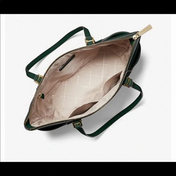 MICHAEL KORS Charlotte Large Leather Top-Zip Tote Racing Green - Picture 15 of 15